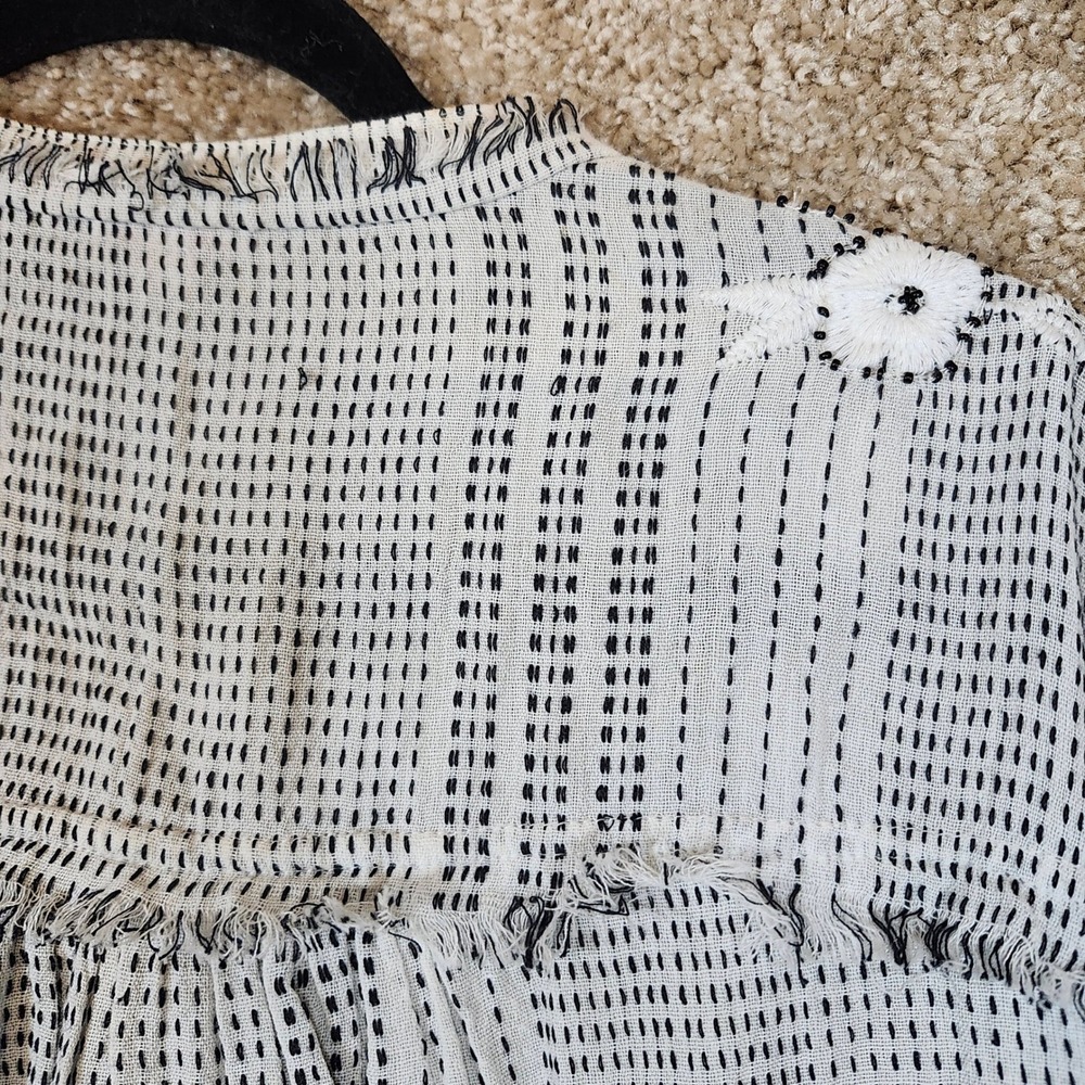 Johnny Was Tunic Top Black White Stripe Embroidered Beaded Boho Small - Picture 13 of 13